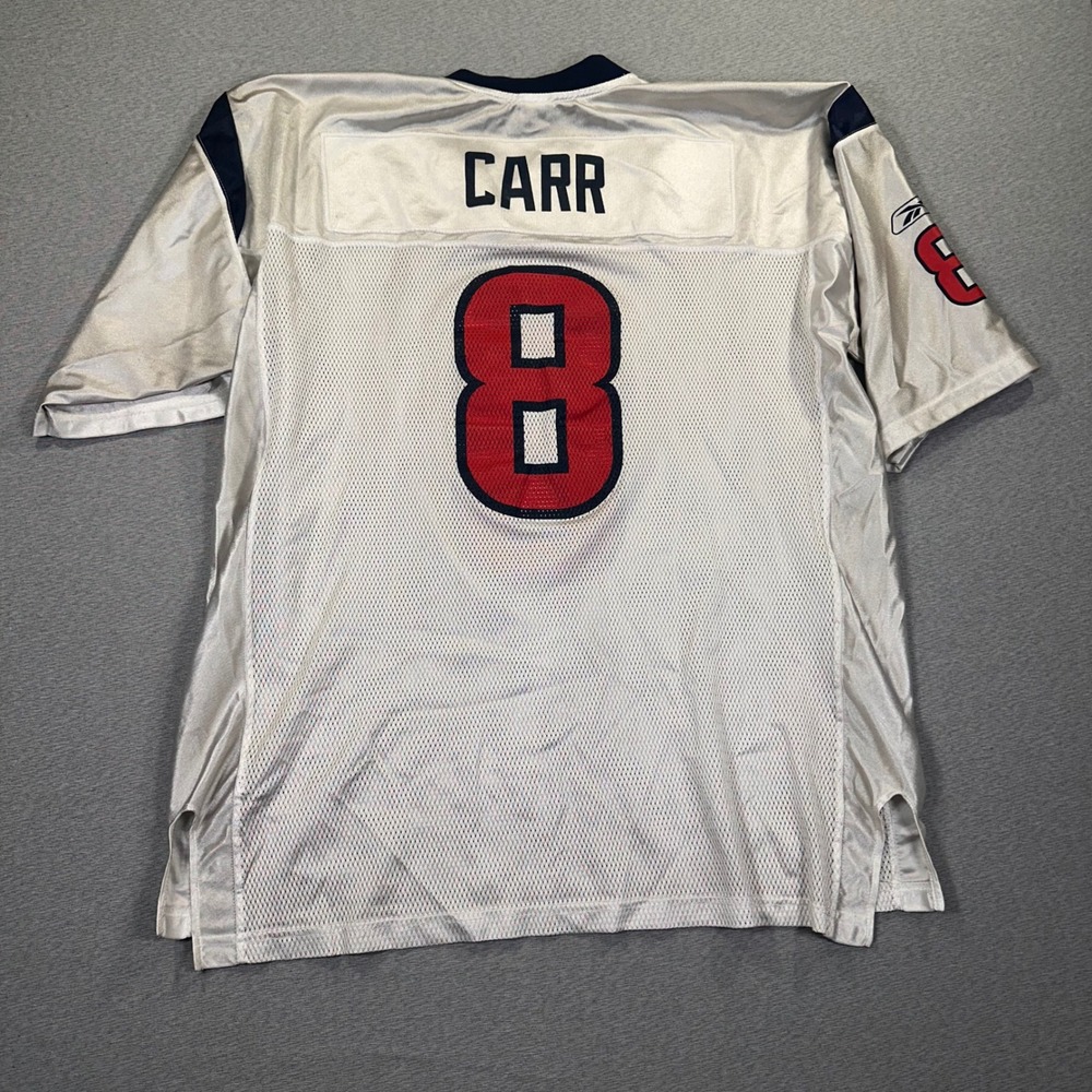 VINTAGE Houston Texans Jersey Mens 2XL Silver Red David Carr Reebok Official NFL